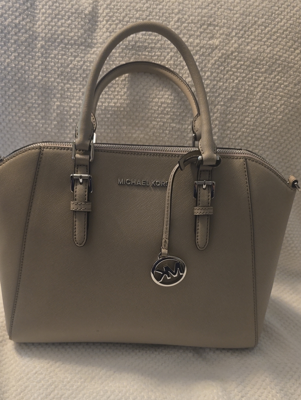 Michael Kors Pebble Leather Dome Satchel in Taupe